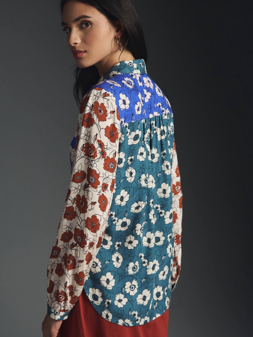 Anthropologie Maeve Paz Alida Contrast Floral Patchwork Buttondown Blouse XXSP - Picture 4 of 16